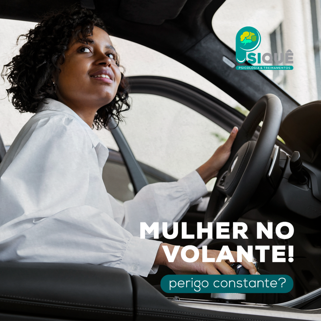 Mulher no volante! Perigo constante? Uma imagem com uma mulher ao volante pronta para dirigir.